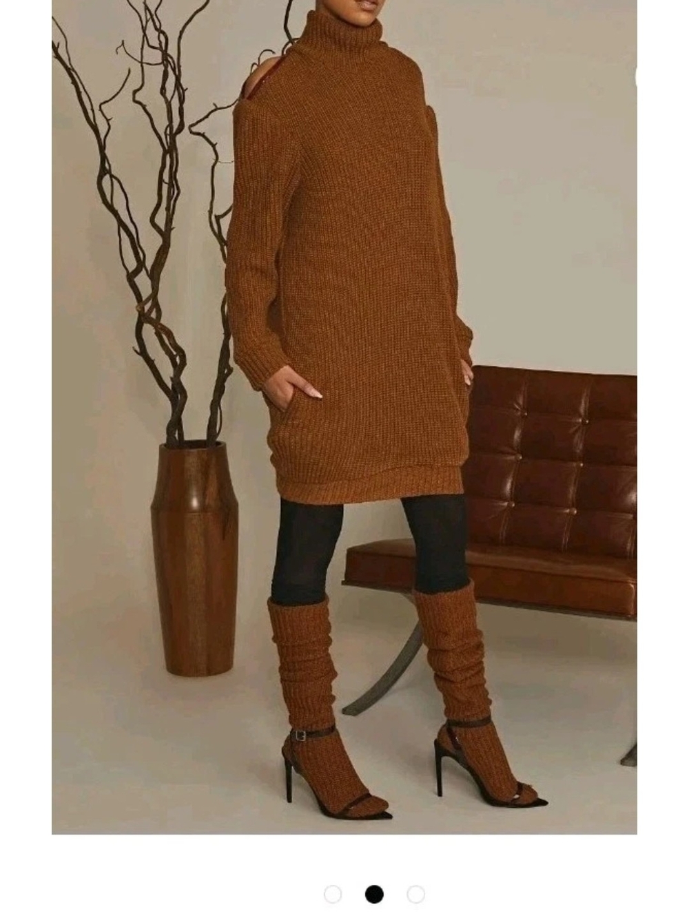 Classic Brown Turtle Neck Sweater Dress By Kimberly Goldson